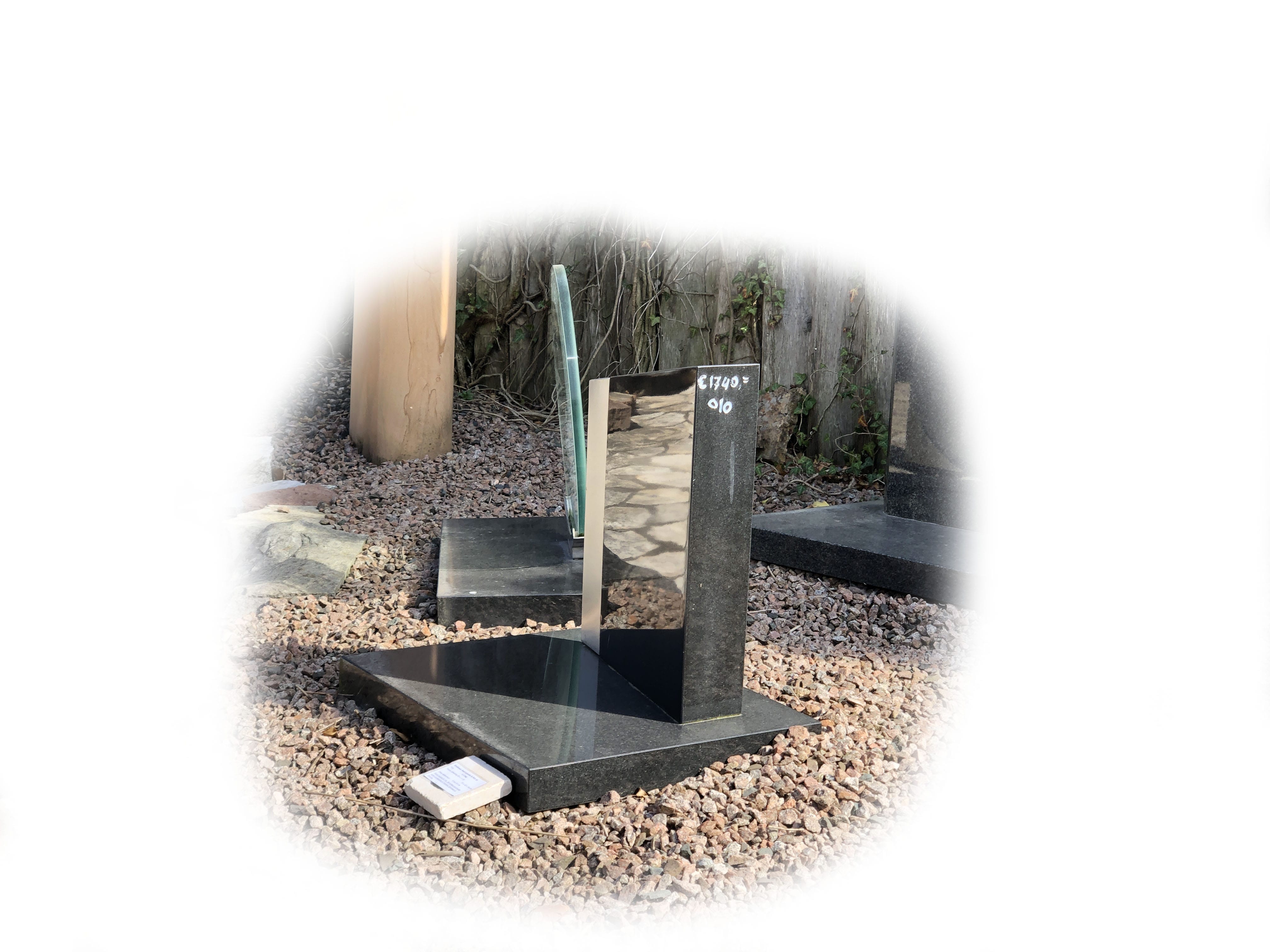 Grafsteen Zwart graniet & RVS 10