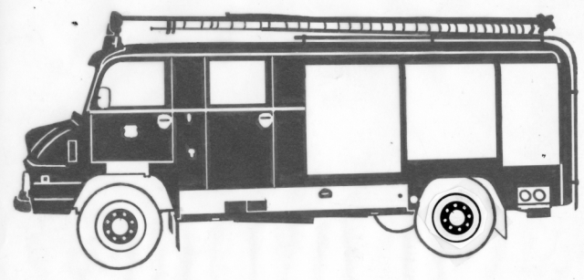 Tekening van een brandweerwagen op een grafmonument