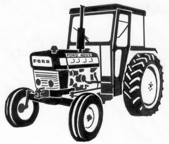 Tekening van een tractor op een grafmonument