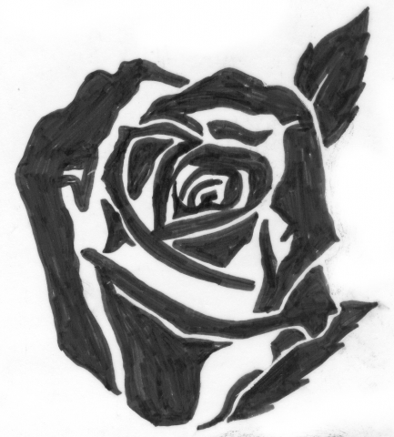 Een afbeelding van een donkere roos die kan worden gezandstraald op een grafmonument