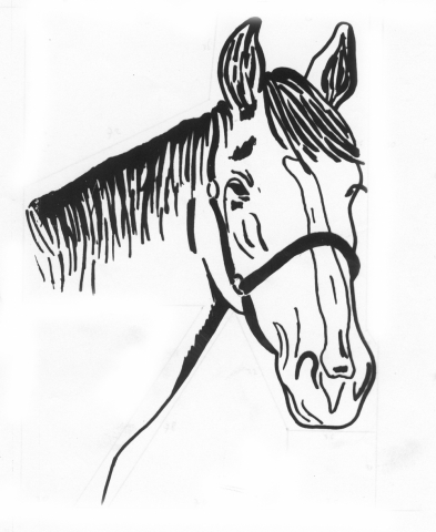 Een afbeelding van een paard die kan worden gezandstraald op een grafmonument