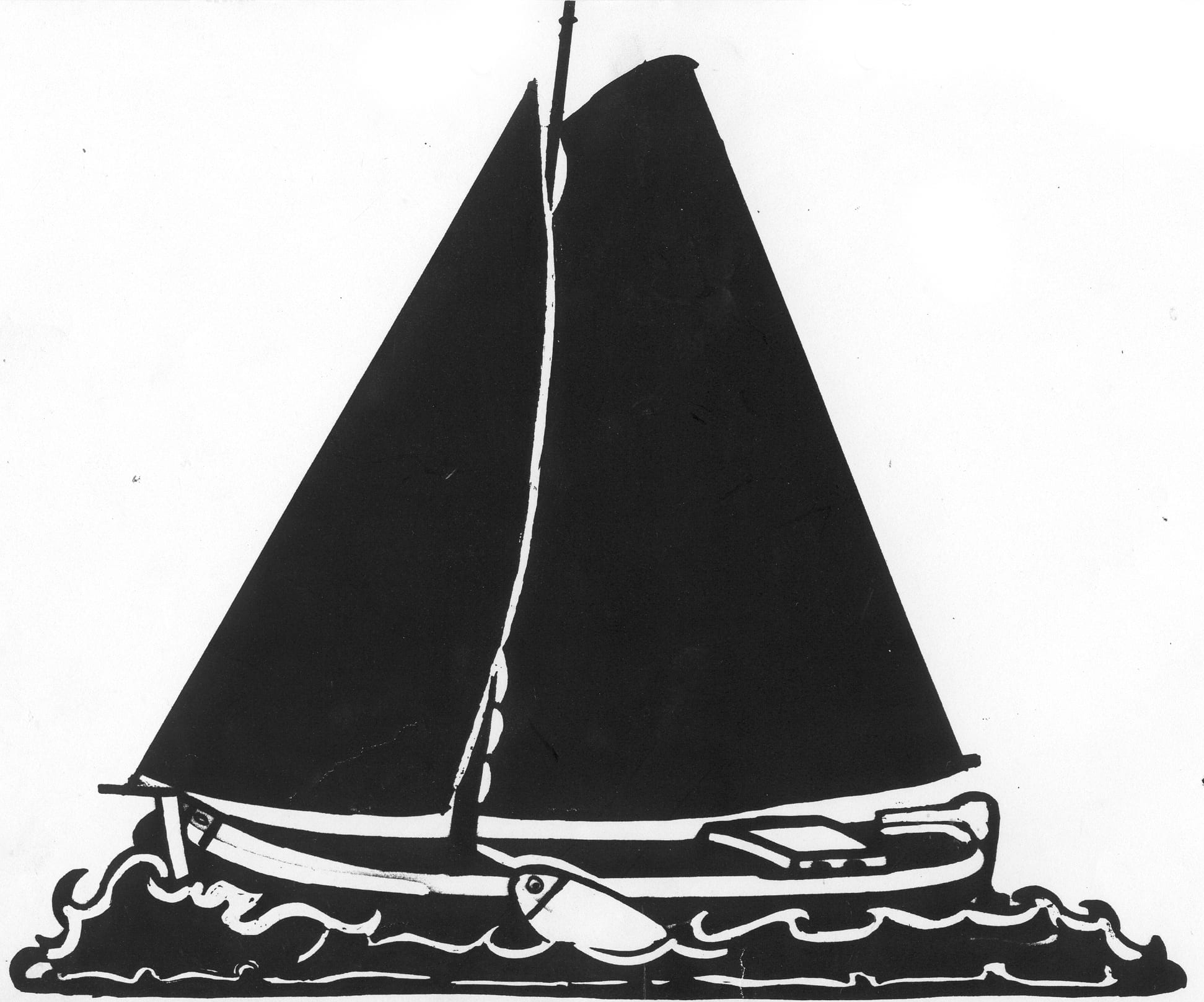 Een afbeelding van een donkere zeilboot die kan worden gezandstraald op een grafmonument