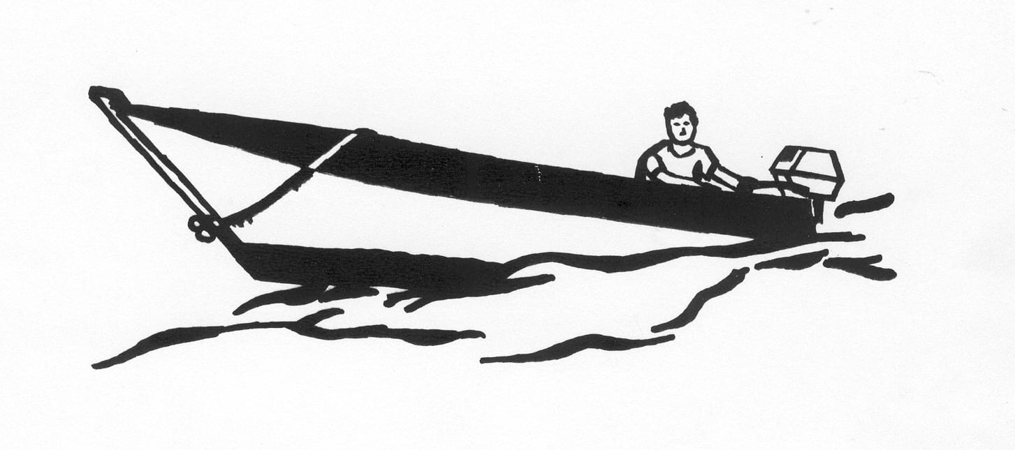 Een afbeelding van snelle speedboot met een persoon die kan worden gezandstraald op een grafmonument
